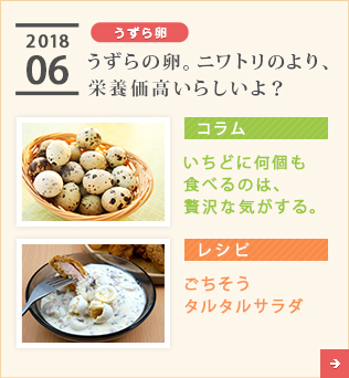 2018/06【うずら卵】うずらの卵。ニワトリのより、栄養価高いらしいよ？【コラム】いちどに何個も食べるのは、贅沢な気がする。【レシピ】ごちそうタルタルサラダ